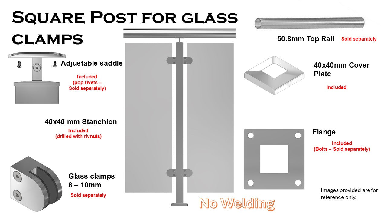 Ready Made Stanchions - Glass Clamps (NO WELD)